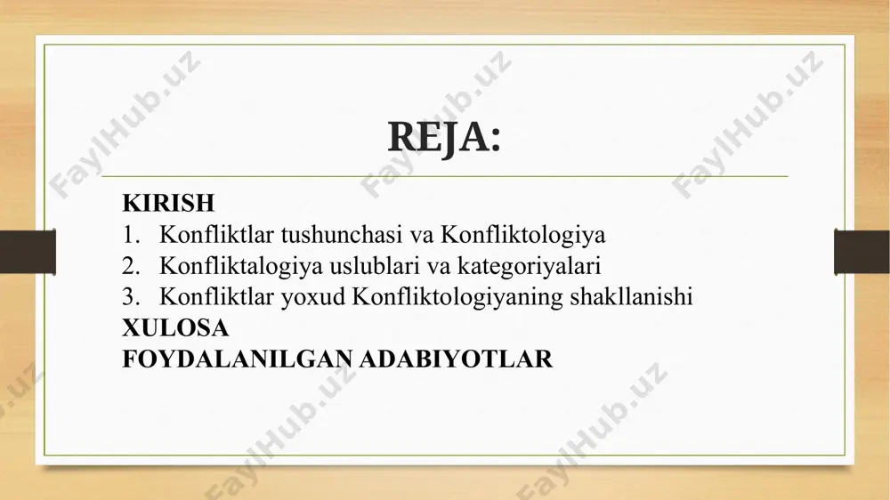 timoiy, siyosiy, ijtimoiy-madaniy va boshqalar) bo'lishi mumkin. masalan, konfliktni o‘rganishga psixologik yondashuv o‘ziga xos xususiyatlarga ega, siyosiy yondashuv o‘ziga xos xususiyatlarga ega va hokazo. umumiy konfliktologiya doirasida odamlar hayotining sohalariga oid alohida bo'limlar mavjud, masalan, siyosiy, iqtisodiy, pedagogik, etnik konfliktologiya, oilaviy hayot konfliktologiyasi va boshqalar. konfliktni keltirib chiqaradigan omillar konflikt ishtirokchilari - konlikt holatida bo'lgan yoki konfliktda bo'lganlarni aniq yoki bilvosita qo'llab-quvvatlovchi ijtimoiy o'zaro ta'sir subyektlari. konfliktning obyekti - konfliktni keltirib chiqaradigan narsa. konfliktli vaziyatning tasviri konfliktli o'zaro ta'sir subyektlari ongida konflikt predmetining aksidir. konflikt motivlari - bu ijtimoiy, o'zaro ta'sir subyektlarini konfliktga undaydigan ichki turtki beruvchi kuchlar (motivlar, ehtiyojlar, manfaatlar, maqsadlar, ideallar, e'tiqodlar shaklida namoyon bo'ladi). konfliktning vazifalari konfliktlar, albatta, u yoki bu tarzda odamlarning ongi bilan bog'liq. ko'pgina hollarda, bu odamlar tomonidan ishg'ol qilingan tengsiz pozitsiya bo'lib, u yerda ba'zilari nazorat qiladi va buyruq beradi, boshqalari esa ko'rsatmalarga bo'ysunishga va ularga rioya qilishga majbur bo'ladi. boshqacha aytganda, hokimiyat …