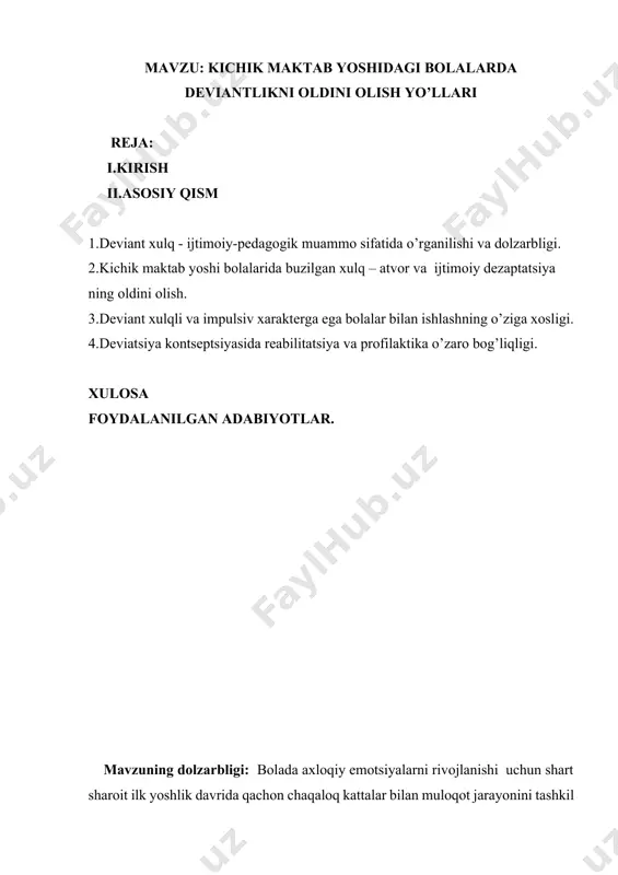ob’yektiv ahamiyatini nafaqat tushunishi balki u emotsional munosabatlari bilan kirib borish lozimki ularning emotsional baholarini o’lchovchi ya’ni o’zining va o’zgalarni xatti – harakatlarini baholay olish zarur . buning tarbiyachi yoki boshqa kattalarni ularni tushuntirish yetarli bo’lmaydi. bu narsa bolaning amaliy tajribasi ular faoliyati orqali mustahkamlanishi kerak. bu yerda kichik maktab yoshdagi bola kattalar bilan mazmunli faoliyatga kirishish hal qiluvchi rol o’ynaydi. bola o’zaro birgalashib qilingan harakatda bevosita kechinma sifatida o’tadi, natijida ma’lum narsa va qoidalarni bajarish lozimligini xis qiladi. shunday qilib bolaning his – tuyg’ulari faoliyatda rivojlanadi va uni mazmuni va strukturasiga bog’liq bo’ladi. ikki uch oylik chaqaloqdayoq onaga va yaqinlariga nisbatan emotsuonal munosabat paydo bo’ladi . shunday emotsiya psixologiyada “jonlanish kompleksi” deb ataladi va keyinchalik paydo bo’ladigan shakllaridan odamning oily his – tuyg’ularini kurtagi hisoblanadi. “jonlanish kompleksi” tipidagi emotsiya bolaning hayotini dastlabki oylarda u tomonidan kattalr bilan o’zaro munosabat va muloqot jarayonida o’zlashtirgan amaliy tajribalar asosida shakllanadi va u …