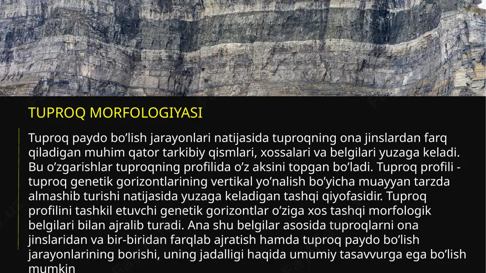 hiluvchan boʼladi, agregatlar hosil qilmaydi. loy qilingan tuproq namunasini dumaloqlab boʼlmaydi.qumloq tuproq quruq holatda barmoqlar bilan bosilganda osongina parchalanadigan palaxsa va kesaklar hosil qiladi. loy qilingan qumloq tuproq namunasini dumaloqlash mumkin, ammo ip qilib eshib boʼlmaydi.yengil qumoq tuproqlar quruq holatida dumaloq shakldagi kesaklar hosil qiladi, barmoq bilan kuchsiz ezganda ham bu kesaklar maydalanib ketadi. loy namunasini dumaloqlash, yoʼgʼonligi taxminan 3 mm li chilvirga aylantirish mumkin. chilvirni halqa qilib bukmoqchi boʼlsak, u qismlarga boʼlinib ketadi.oʼrtacha qumoq tuproqlar quruq holatda burchaklari, qirralari va yoqlar yaqqol ifodalangan agregatlarni hosil qiladi. аgregatlarni barmoqlar bilan katta kuch ishlatib boʼlish mumkin. tuproqning loy qilingan namunasini dumaloqlash, ip qilib chilvirga aylantirish, bu chilvirni halqa qilib bukish mumkin. bunda halqaning tashqi tomoni yoriladi. tuproqning mexanik tarkibi ogʼir qumoq tuproqlarning agregatlari kub yoki prizma shaklida va qattiq bogʼlangan boʼladi. ularni barmoqlar bilan maydalash qiyin yoki umuman mumkin emas, nam holatda juda plastik boʼladi. tuproqning loyli naunasini dumaloqlash, ingichka chilvirga …