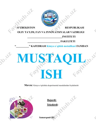 kimyo o‘qitishda eksperimental masalalardan foydalanish — DOC
