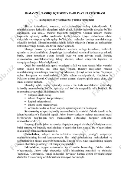 tashqi iqtisodiy faoliyat statistikasi — DOCX