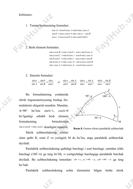 quyoshning sutkalik va yillik harakatlari. sferik trigonometriyaning asosiy formulalari - Page 5