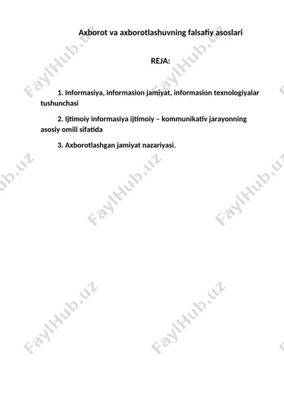 axborot va axborotlashuvning falsafiy asoslari — DOC