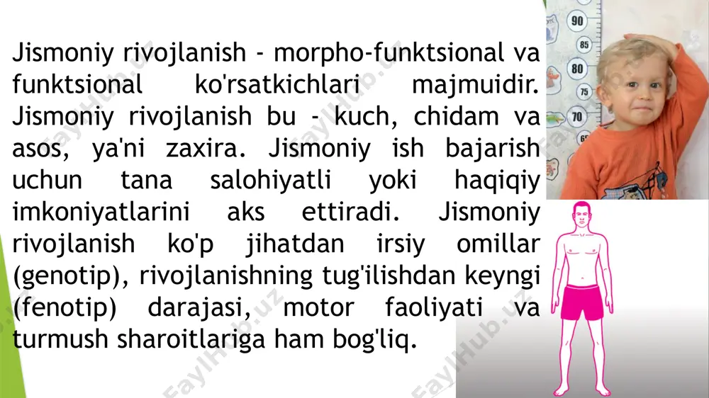 smidan boshlab santimetrli lenta yordamida o’lchanadi. son va boldir diametri. santimetrli lenta yonbosh qismdan sal pastroqdan boshlab o’lchanadi. boldir diametri boldir mushaklari qismidan o’lchanadi. qo’llar mushak kuchi. qo’llar mushak kuchi dinamometr yordamida kilogrammlarda o’lchanadi. bel mushaklari kuchi turg’un dinamometr yordamida quyidagicha o’lchanadi: e`tiboringiz uchun rahmat ! image1.jpg image2.jpeg image3.jpg image4.png image5.jpeg image6.png image7.jpeg image8.png image9.jpeg image10.jpeg image11.jpeg image12.jpeg image13.jpeg image14.jpeg image15.jpeg /docprops/thumbnail.jpeg
