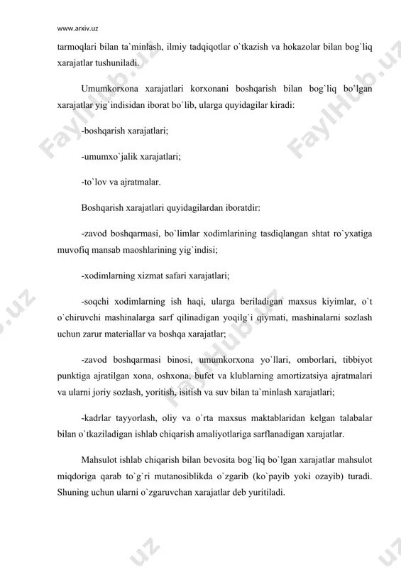 i, xizmatlarni, tovar-moddiy zahiralar va boshqa aktivlarni sotishdan olingan tushumlar kiradi. daromadlarning ikkinchi turi, ya`ni asosiy bo`lmagan faoliyatdan olingan daromadlarga quyidagilar kiradi: -qimmatli qog`ozlarni qayta baholash natijasida hosil bo`lgan daromadlar; -foizlar, dividentlar va ijara haqi ko`rinishdagi daromadlar. korxona daromadining bir qismi mahsulotni ishlab chiqarish va sotish bilan bog`liq bo`lgan xarajatlarni qoplaydi, qolgan qismi korxonaning sof daromadi yoki foydasini tashkil etadi. mahsulotni sotishdan olgan tushumdan ishlab chiqarish xarajatlarini chegirib tashlagandan paydo bo`ladigan farq mahsulot sotishdan olingan yalpi foyda deb yuritiladi. mazkur ko`rsatkich, ya`ni yalpi foydadan sotish xarajatlari, ma`muriy xarajatlar va boshqa operatsion xarajatlarni ayrib tashlash yo`li bilan asosiy faoliyatdan olingan foyda aniqlanadi. korxona tomonidan boshqa xo`jalik yurituvchi sub`ektlardan olingan dividentlar, berilgan qarzlar uchun foizlar, mol-mulkni ijaraga berishdan olingan daromadlar va moliyaviy faoliyat bilan bog`liq bo`lgan boshqa daromadlar yig`indisi moliyaviy faoliyatdan olingan foydani tashkil etadi. yuqorida ko`rsatilgan ikki xil foyda, ya`ni asosiy faoliyatdan olingan foyda bilan moliyaviy faoliyat foydasining yig`indisi umumxo`jalik faoliyatidan …
