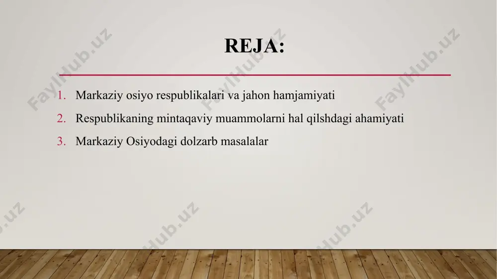 bilan faqat birlashgan millatlar tashkiloti ularni qo'llab-quvvatlash va qo'llab-quvvatlash uchun to'liq arsenalga ega, profilaktik diplomatiyadan tortib tinchlik o'rnatish uchun tinchlikparvar operatsiyalarda ishtirok etishgacha. mt profilaktik diplomatiyadan tortib tinchlik o'rnatish uchun tinchlikparvar operatsiyalarda ishtirok etishgacha bo'lgan ularni saqlash va qo'llab-quvvatlash uchun to'liq arsenalga ega.bmt profilaktik diplomatiyadan tortib tinchlik o'rnatish uchun tinchlikparvar operatsiyalarda ishtirok etishgacha bo'lgan ularni saqlash va qo'llab-quvvatlash uchun to'liq arsenalga ega markaziy osiyodagi dolzarb masalalar bmtning 48 (1993) va 50 (1995) majlislarida o‘zbekiston respublikasi prezidenti i. karimov o‘z nutqida jahon hamjamiyati va bmtga a’zo davlatlarning e’tiborini quyidagi muammolarga qaratdi: mintaqaviy xavfsizlik. , tinchlik va barqaror taraqqiyot. ushbu uchrashuvlarda o‘zbekiston respublikasi rahbari markaziy osiyodagi dolzarb masalalarga e’tibor qaratmoqda. bu muammolarning mazmun-mohiyati, markaziy osiyo davlatlarining mintaqaviy xavfsizligi va ekologik halokatdir. i.karimov mintaqalarda xavfsizlik va tinchlik afgʻonistondagi harbiy harakatlar bilan bogʻliqligini, afgʻonistonda tinchlik hukm surmasa, markaziy osiyoda tinchlik boʻlmasligini taʼkidlaydi. mintaqaviy xavfsizligi va hamkorligini taʼminlash 1995-yil 24-oktabrda bmtning 50 yilligiga bagʻishlangan bosh …