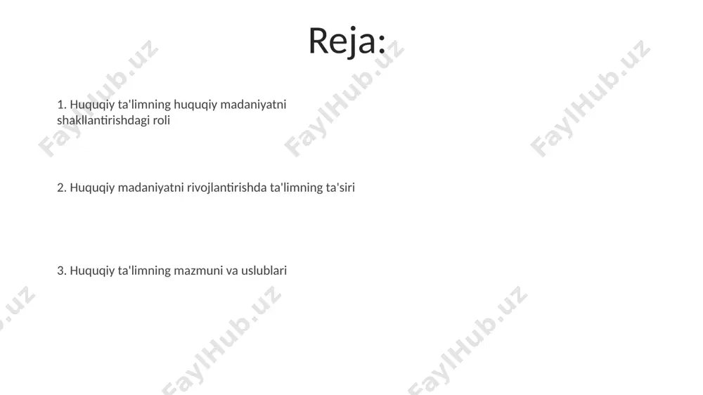 uquq sohasidagi 80% muammolar professional axloq va etik qoidalarining buzilishi bilan bog’liq, shuning uchun ta’limda ularga katta e’tibor beriladi. axloqiy va etik me’yorlar bo’yicha 5 ta asosiy qoida huquqshunoslik fakultetlarining o’quv dasturlariga kiritilgan bo’lib, talabalar bularni qat’iy o’rganadilar. huquqshunoslik ta’limi axloqiy va etik me’yorlarni shakllantirishda 30 dan ortiq ma’ruza va amaliy mashg’ulotlar orqali talabalarning professional axloqini rivojlantirishga qaratilgan. xalqaro tajriba va eng yaxshi amaliyotlar xalqaro tajribalar shuni ko'rsatadiki, 70% dan ortiq yuqori malakali huquqshunoslar innovatsion ta'lim usullaridan foydalangan universitetlarni bitirgan. bu huquqiy madaniyatni shakllantirishda ta'limning ahamiyatini tasdiqlaydi. eng yaxshi amaliyotlar sifatida “problem-based learning” (pbl) metodikasini joriy etish, amaliy mashg’ulotlar sonini 40% ga oshirish va simulyatsiya o'yinlaridan foydalanish huquqiy fikrlashni rivojlantirishda samarali vositadir. avstraliya va kanada kabi davlatlardagi huquq fakultetlarining 90% dan ko'prog'i huquqiy klinika va pro bono dasturlarni amalga oshirish orqali talabalarning amaliy tajribasini oshirmoqda, bu esa huquqiy madaniyatning yuksalishini ta'minlaydi. huquqiy madaniyatni rivojlantirishga oid dasturlar huquqiy madaniyatni rivojlantirish dasturlari …