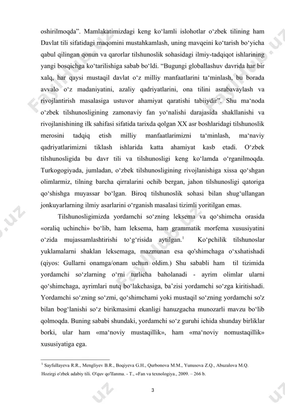 o‘plangan ma’lumotlar tahlil qilib,xulosa va takliflar qilish. kurs ishi tuzilishi: bajarilgan kurs ishi kirish qismi, asosiy qism va qilingan xulosalardan iborat. ishda o‘rganilishi e’tiborga olingan ma’lumotlar tushunarli ravishda ifodalash uchun chizma jadvallar va rasmlar berildi.ishga qo‘yilgan maqsadga erishishi uchun to‘plangan adabiyotlar manbalarning nomlari va elektron manzillari keltirildi. asosiy qism 1. yuklamalar va ularning garmmatik, struktur, semantik xusussiyatlari ayrim so‘z yoki gapga qo‘shimcha ma’no berish uchun qo‘llanadigan yordamchi so‘zlar yuklamalar deb ataladi. masalan: haqiqiy kasbu kamol faqat ilm bilan hosil bo‘ladi. (m.hasaniy). quyosh ham atayin nurlarini to‘kib, mag‘ rur ko‘tarildi. (o.) yuklamalar tuzilishiga ko‘ra ikki xil: a) qo‘shimcha holatdagi yuklamalar: -mi, -chi, -a, -ya, -oq (-yoq), -da, -u (-yu), -gina (-kina, -qina), -ku; b) so‘z holatidagi yuklamalar: axir, faqat, xudi, nahotki, ham, naq, xolos. to‘ydan faqat anor xabardor (h.o.) eshik «g‘irch etib ochildi-da, ruxsat so‘rab ukasi darvishali kirdi. (o.) bir vaqi g‘iyosiddin kichkina, xudi shu erda, daricha ostida o‘tirib, uni erkalatmasmidi. …