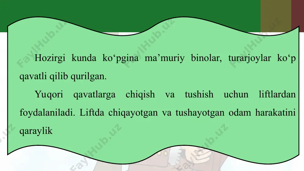 o‘rinadiki, lift yuqoriga tomon tezlanish bilan ko‘tarilsa, odamning og‘irligi ma qiymatga ortadi. bu holatga ortiqcha yuklama deyiladi. yuklamani, jismning harakat davridagi og‘irligining, tinch holatdagi og‘irligiga nisbati bilan topiladi: bu holatda to‘la yuklama tayanchga tushadi. lekin odam gavdasi bo‘ylab qisman yuklanishlar hosil bo‘ladi. masalan, odam boshining og‘irligi uning bo‘yniga, bosh, bo‘yin, yelka va qo‘llarning og‘irligi esa belga va h. k. oyoqlarga tushadi. agar liftning tezlanishi 0,3 – 1 m/s2 atrofi da bo‘lsa, inson uni sezmaydi. lekin tovushdan tez uchuvchi samolyotlarda, raketaning ko‘tarilishida tezlanish 100 m/s2 gacha boradi. bu holatga tushgan uchuvchilar va kosmonavtlarning aytishicha, og‘irlik ularni o‘rindiqqa mahkamlab tashlaydi, qo‘llarni ko‘tarish juda og‘irlik qiladi, qovoqni ko‘tarib, ko‘zni ochish haddan tashqari mashaqqatli bo‘ladi.