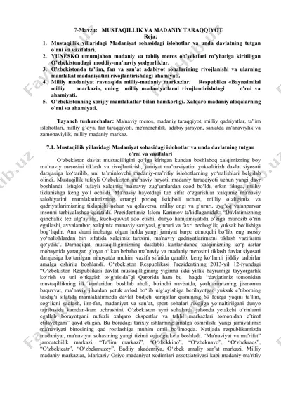 mustaqillik va madaniy taraqqiyot — DOCX