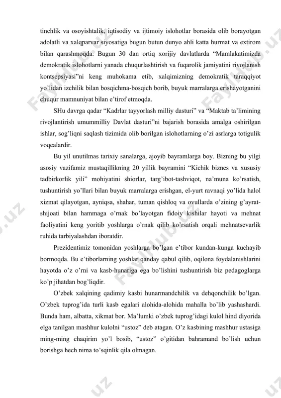 ishining ilmiy-amaliy asoslari va eng muhim kasblar bilan tanishtirishda va tushuntirishda o’qituvchidan mahorat talab qilinadi. tabiiyki, o’quvchilarda mehnat va kasb-hunarga muhabbat hissi o’z-o’zidan vujudga kelmaydi. ularda bunday xislat va qiziqishni asta-sekin oilada ota-onaning shaxsan namuna ko’rsatishi, keyinchalik maktabda o’qituvchilar tomonidan o’tkaziladigan mehnat ta’limi darslari, darsdan tashqari turli tadbirlarda va to’garak mashg’ulotlarida jahon xalqlarining, shu jumladan, sharq xalqlarining asrlar davomida ardoqlanib kelayotgan mehnatsevarlik an’analari va kasb-hunar to’g’risida kengroq tushuncha berish orqali tarkib toptirish mumkin. zero, o’quvchi yoshlarimizga bizning hozirgi hayotimizga yetib kelgunga qadar ajdod-avlodlarimiz o’z tarixida juda ko’p mashqqatlarni boshidan kechirganligini, mashaqqatli mehnat qilganligini va hozirgi kunda mehnat qilish uchun kasb-hunar egallash uchun shart-sharoitlar yaratilganligini o’qituvchi sa’nat-mahoratini ishga solib o’quvchilarga tushuntirmog’imiz lozim. kurs ishining maqsad: mehnat tarbiyasining maqsadi o’quvchilarda mehnatga ongli munosabatni shakllantirishdir. kurs ishining vazifalari: · tadqiqot muammosi bo’yicha ilmiy nazariy materiallarni o’rganish va ularni tartibga keltirish, umumlashtirish; · o’quvchilarni mehnatsevarlik ruhida tarbiyalash jarayonida vujudga keluvchi muammolarni aniqlashga yordam beruvchi …
