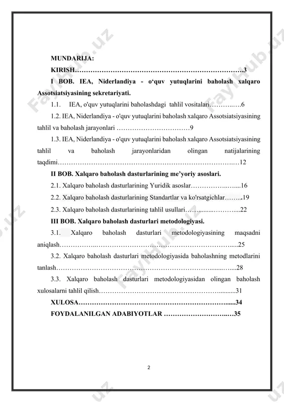 tuqlarini baholashda tarixiy ma'lumotlarga, samaradorlikga, transparensiyaga, obyektivlikka va xalqaro standartlarga asoslangan amaliyotlarni qo‘llaydi. bizning baholash tizimlarimiz va usullarimiz, tadqiqotlar, o‘quv yutuqlarini baholash natijalari va ma’lumotlarini tahlil qilish, shu jumladan o‘quv yutuqlarini mustahkamlash uchun yuqori sifatli ta'lim usullarini kengaytirishga yordam beradi. iea sekretariati hozirgi vaqtda dunyo bo‘ylab ko‘p mamlakatlarning ta'lim sohasidagi yangiliklarini, qo‘shimcha ko‘rsatkichlarni, qo‘llanmalar va yangi texnologiyalar bilan tanishadi. biz, shaxsiy va jamoaviy o‘qishning, o‘quv yutuqlarini baholashning va ta'lim sohasining zamonaviy o‘zgarishlarga moslashtirishning kengayishini ta'minlashga harakat qilamiz. o‘quv yutuqlarini baholash sohasidagi mutaxassislar tomonidan boshqariladi va o‘quv yutuqlarini baholash jarayonida, ta'lim sohasidagi yutuqlarni oshirish uchun xalqaro hamkorliklar bilan ishlashga intiladi. o‘quv yutuqlarini baholash sohasida o‘zaro ishlashni o‘rgatish, eng yaxshi amaliyotlarni almashish va global ta'lim sifatini oshirishdir. bizga eng muhim bo‘lgan narsa, o‘quv yutuqlarini baholash tizimlarimizni rivojlantirish va o‘quv yutuqlarini oshirishda davlatlar, tashkilotlar va sohalar orasida o‘zaro hamkorlikni mustahkamlashdir. reyting natijalari har yili yangi o‘quv yili boshlanishidan kechikmay inspeksiyaning rasmiy veb-saytida e’lon …