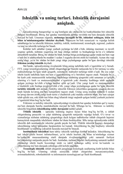 ishsizlik va uning turlari. ishsizlik darajasini aniqlash — DOCX