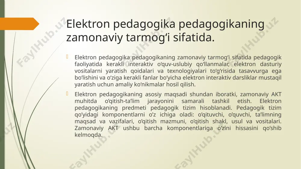 jarayonida qo‘llashning didaktik imkoniyatlari. axborot-kommunikatsiya texnologiyalari (akt) – ma’lumotlarni o’zida to’plash, saqlash, qayta ishlash, ulardan foydalanish vositalari orqali barcha sohalarda keskin rivojlanishga imkon yaratib beruvchi texnologiyalar. bu texnologiyaning asosini axborot (informatsiya) va ularni qayta ishlash vositalari (asosan kompyuterlar) tashkil qiladi. bu texnologiyadan hozirgi vaqtda deyarli barcha sohalarda keng foydalanilmoqda. shu jumladan ta’lim tarbiya jarayonida ham. bu texnologiyadan ayniqsa ta’lim jarayonida boshqa sohalarga nisbatan samaraliroq foydalanish imkoniyatlari mavjud va dunyo miqyosida keng tadbiq etilgan. axborot-kommunikatsiya texnologiyalari sanoat, qishloq xo’jaligi, qurilish kabi zamonaviy tarmoqlar taraqqiyotida, xizmat ko’rsatish, xavfsizlikni ta’minlash, ijtimoiy sohalar, ilm-fan va texnikani rivojlantirishda muhim o’rin tutadi. hozirgi kunda jamiyatni yuqori texnologiyalarsiz, kompyuterlarsiz, global tarmoqqa ulanmasdan va axborot resurslaridan foydalanmasdan rivojlantirib bo’lmaydi. ular ijtimoiy hayotning ajralmas qismi va mamlakat taraqqiyotining mezoniga aylanmoqda. elektron nashr – bu grafikli, matnli, raqamli, nutqli, mustaqil, video – foto va boshqa axborot ob’ektlari majmuasidan iborat bo‘lib, ular elektron axborot tashuv vositalari yoki kompyuter tarmog‘i orqali taqdim …
