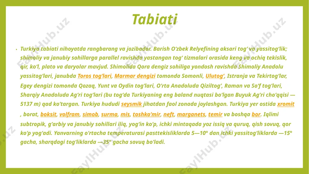 azdan boshqaruv oʻrniga bozor mexanizmiga oʻtildi. soliq masalasida bir qancha qulayliklar yaratildi, sarmoya jamgʻarmalari tez surʼatlar bilan koʻpaydi, chet el sarmoyasi erkin kelishiga qulay imkoniyat yaratiddi. chet el sarmoyasi va texnologiyasini jalb etishni tezlashtirish uchun 1985-yilda „erkin mintaqalar qonuni“ kuchga kirdi. bunday mintaqalar 1987-yilda atigi 2 ta (mersin va antaliya) boʻlgan boʻlsa, 2002-yilga kelib ularning soni 21 ga yetdi. ana shular natijasida yalpi ichki mahsulotda sanoatning ulushi 28,7 %, qishloq xoʻjaligi. niki 14,4 %, xizmat koʻrsatish sohasiniki 56,9 % boʻddi. sanoati turkiya xromit ishlab chiqarish. va eksport qilishda dunyoda yetakchi (toʻrtinchi) oʻrinda turadi (40 million tonnalik xromit zaxirasi bor). shuningdek, gaz, neft, toshkoʻmir, temir, marganets, mis va boshqa rangli metallar qazib olinadi. sanoat korxonalari asosan mamlakatning gʻarbiy va markaziy qismida joylashgan. keyingi yillarda mamlakat sharqiy qismini rivojlantirish uchun choratadbirlar koʻrildi. turkiya sanoatida avtomobilsozlik, elektronika, kimyo, toʻqimachilik, koʻnchilik mahsulotlari, qurilish materiallari, oʻsimlik yogʻi ishlab chiqarish. yetakchi oʻrin tutadi. avtomobil sanoatidagi 15 …