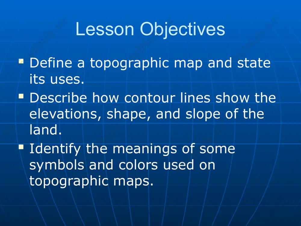 lines. hachure lines are regular contour lines with small segments sticking out from it. the first hachure line is at the same elevation as the contour line before it. more on contour lines contour lines form v’s that point upstream when they cross a stream. it is important to remember that they point in the opposite direction as the flow of water. what do the colors on the topographic map represent? blue lines/shapes - represent water features, such as streams and lakes. brown – contour lines black – roads, buildings, railroads, other man made objects. green – woodland areas red - highways now that i know what a topographic map is, how do i read it? first determine the contour interval (the distance between each contour line) then determine the map scale (usually at the bottom of the map) identify any hills or depressions use the legend to identify man …