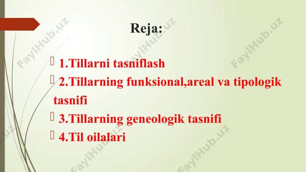 iya) sahroi kabir afrikasi suahili, yoruba, shona, zulu (zulu tili) afro-osiyo (afro-osiyo, semit-hamit) yaqin sharq, shimoliy amerika semit tillari (arab, ibroniy...), somali (somali) avstroneziya janubi-sharqiy osiyo, tayvan, tinch okeani, madagaskar mingdan ortiq tillar, jumladan filippin, malagasi, gavayi, fiji... til oilasi diapozoni tillar ural markaziy, sharqiy va shimoliy yevropa, shimoliy osiyo venger, fin, eston, sami, rossiyaning ba'zi tillari (udmurt, mari, komi...) oltoy (bahsli) turkiyadan sibirga turkiy tillar(turk, qozoq...), mo'g'ul tillari (mo'g'ul...), tungus-manchu tillari, ba'zi tadqiqotchilar bu erda yapon va koreys tillarini o'z ichiga oladi. dravid janubiy hindiston tamil, malayalam, kannada, telugu tay kadai janubi-sharqiy osiyo tailand, lao avstroasiatik janubi-sharqiy osiyo vetnam, kxmer til oilasi diapozoni tillar na-dene (athabaskan-eyak-tlingit) shimoliy amerika tlingit, navo tupi (tupi) janubiy amerika guarani tillari (guarani tillari) kavkaz (bahsli) kavkaz uch til oilasi. kavkaz tillari orasida eng ko'p so'zlashuvchilar gruzin tilidir image1.png image2.png image3.jpg /docprops/thumbnail.jpeg