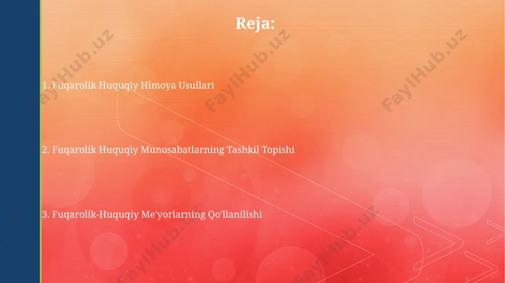 umkin, shartnomada tomonlarning majburiyatlari aniq ko'rsatiladi. servitut kabi cheklangan mulkiy huquqlar, masalan, qo'shni uchastkadan suv olish huquqi, yer uchastkasi maydoniga qarab, 200 kvadrat metrgacha bo'lgan hududlarda qo'llanilishi mumkin va andijon viloyati amaliyotida keng qo'llaniladi. arbitraj va mediasiya oʻzbekistonda 2008 yildan beri arbitraj orqali 5000 dan ortiq iqtisodiy nizolar hal etilgan boʻlib, bu toshkent kabi yirik shaharlardagi sud yukini sezilarli darajada kamaytirdi. samarqand viloyatida 2022 yilda amalga oshirilgan tadqiqotlar shuni koʻrsatdiki, mediasiya orqali hal etilgan fuqarolik huquqiy nizolarning 75%i mulk bilan bogʻliq boʻlib, bu sohada mediasiyaning samaradorligini yuqori darajada tasdiqlaydi. fuqarolik-huquqiy himoya choralarining turlari samarqand viloyatidagi 5 ta sudda ko'rib chiqilgan 150 ta ish bo'yicha, huquqbuzarliklarni bartaraf etish uchun majburiy ijro etish chorasi sifatida 20 ga yaqin jarimalar qo'llanildi. davlatning fuqarolik-huquqiy himoyasi, 3-moddadagi qoidalarga muvofiq, sud orqali amalga oshiriladi va bu jarayon 2023-yilgi amaliyotga ko'ra o'rtacha 6 oy davom etadi. voqealar va voqealarga bo`lgan huquqiy baho toshkent shahri sud amaliyoti statistikasiga …