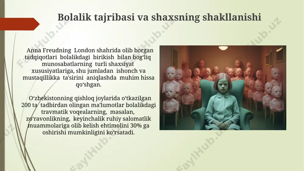 c tuzilishi id, ego va superego o'rtasidagi doimiy kurash, 20-asrning boshlarida vena shahrida psixoanaliz asoschisi sigmund freyd tomonidan ta'riflanganidek, inson xulq-atvorining 3 asosiy tarkibiy qismini ifodalaydi. superego, jamiyatning 5 yoshgacha bo'lgan bolaning ongiga singib ketgan axloqiy me'yorlarini ifodalaydi, bu esa ego'ning xatti-harakatlarini boshqarishda muhim rol o'ynaydi. psixoanlizda inson qiyofasi tushunchasi insonning ichki dunyosi, psixoanlizga ko'ra, 5 ta shaxsiyat tuzilmasi (id, ego, superego, o'z-o'zini hurmat qilish va o'z-o'zini qadrlash) bilan ifodalanadi va bu tuzilmalar o'rtasidagi muvozanat insonning ruhiy salomatligiga bevosita ta'sir qiladi. jungning arxetiplar nazariyasi, shuningdek, 20-asr boshlarida, zürix shahrida rivojlantirilgan, inson qiyofasini umumbashariy, irsiy va ramziy obrazlar orqali tushuntiradi, bu obrazlar ongsizda mavjud va inson xulq-atvoriga ta'sir qiladi. komplekslar va ularning inson qiyofasiga ta'siri kompensatsiya mexanizmi, shaxsning komplekslarini yengishga qaratilgan himoya mexanizmi bo'lib, bu 25% hollarda, masalan, muvaffaqiyatli martaba orqali, amerika qo'shma shtatlari kabi mamlakatlarda ko'proq kuzatiladi. sigmund freud tomonidan 1900-yillarning boshida vena shahrida ishlab chiqilgan komplekslar, masalan, edipiy kompleksi, …