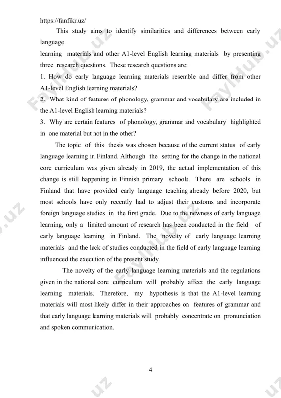 anguage learning materials and the regulations given in the national core curriculum will probably affect the early language learning materials. therefore, my hypothesis is that the a1-level learning materials will most likely differ in their approaches on features of grammar and that early language learning materials will probably concentrate on pronunciation and spoken communication. chapter 1. introduction to modern methods of studying english grammar for a1 levels. 1.1 introduction to modern methods of studying english grammar for a1 levels.communication is a crucial part of interaction between living creatures. although sometimes assumed to only be a human feature, the ability to communicate is not only limited to humans. animals also communicate with each other in their own special ways. for example, dogs communicate with other dogs by sniffing each other and can signal fear by lowering their ears and tail. however, there are two key features that distinguish human communication from …