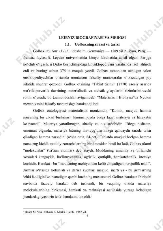 dir. baxt insonning istaklarining uning atrofidagi muhitga mos kelishidan iborat, lekin u boshqa odamlarning yordamisiz bunga erisha olmaydi, shuning uchun uning qo‘shnilarining baxtiga ko‘maklashishga qiziqishi; fazilatli bo‘lish odamlarga foyda keltirish demakdir. despotizmni keskin tanqid qilgan golbax ijtimoiy tartibni yaxshilashni asosiy narsa bilan bog‘ladi. ma’rifatparvar monarx faoliyati bilan, ammo, hokimiyatning despotik shaklini yo‘q qilish vositasi sifatida inqilob ehtimolini tan oldi. adolatli hukumat ijtimoiy shartnomaga asoslanishi kerak , unga ko‘ra har bir fuqaro umumiy manfaatga xizmat qilish, buning evaziga jamiyatdan yordam va himoya olish majburiyatini oladi. golbax ateistik nuqtai nazardan dinning kelib chiqishi muammosini ko‘rib chiqdi. uning fikricha, din qo‘rquv, jaholat va yolg‘on bilan yaratilgan. xudo mavjud emas va u haqidagi g‘oya bir-birini istisno qiluvchi atributlarni - metafizik (abadiylik, cheksizlik va boshqalar, bu insoniy fazilatlarni inkor etish) va axloqiy (ong, iroda va boshqalar) birlashtirish orqali olinadi. tabiatni bilishdagi yutuq xudolar haqidagi g‘oyalarning yo‘qolishiga olib keladi va dinning yo‘q qilinishiga cherkov va davlatni …