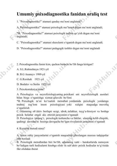 umumiy psixodiagnostika fanidan oraliq test — DOCX