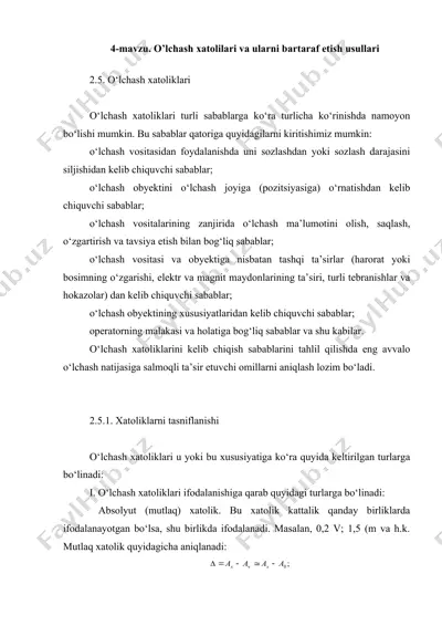 o’lchash xatolilari va ularni bartaraf etish usullari — DOC