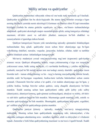 milliy an'ana va qadriyatlar — DOC
