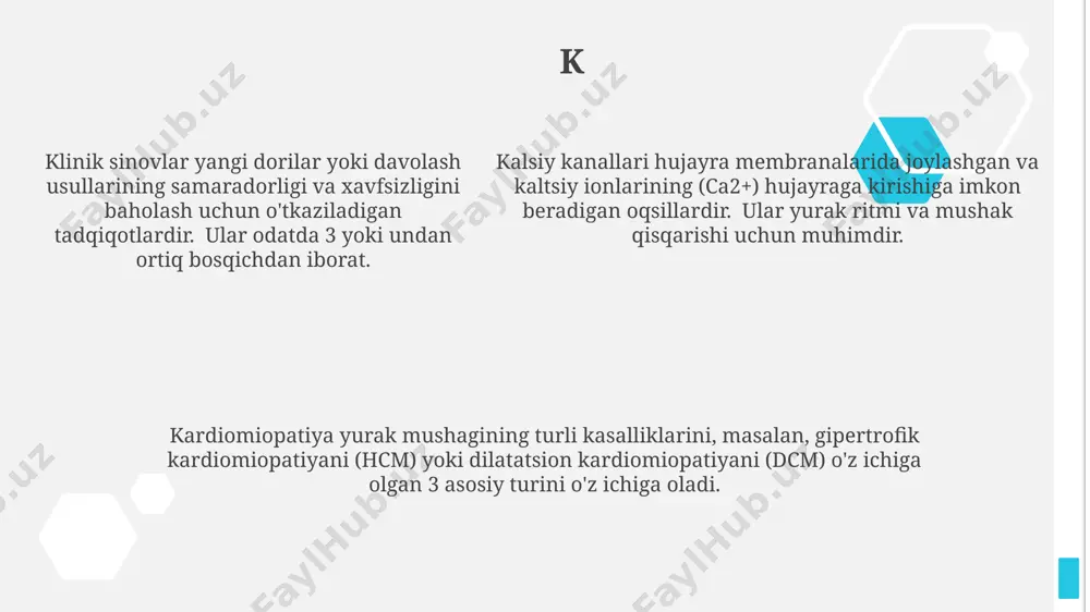 arayon hisoblanadi va bu jarayon yo'tal yoki nafas olish qiyinchiliklarini aniqlashga yordam beradi. bakterial infektsiyalar organizmning 100 dan ortiq turdagi bakteriyalar tomonidan kelib chiqadigan kasalliklaridir, va ularning 20 foizi antibiotiklarga chidamli bo'ladi. bakterial infektsiyalar organizmning 100 dan ortiq turdagi bakteriyalar tomonidan kelib chiqadigan kasalliklaridir, va ularning 20 foizi antibiotiklarga chidamli bo'ladi. n nefrit – buyrak to'qimalarining yallig'lanishi, odatda 3 turga bo'linadi: o'tkir, surunkali va interstitsial nefrit, har biri o'ziga xos alomatlar va davolash usullari bilan ajralib turadi. nevralgiya – nerv tolalarining yallig'lanishi yoki shikastlanishi tufayli kelib chiqadigan kuchli, o'tkir og'riqni ifodalaydi, odatda 5 dan 10 ballgacha og'riq shkalasi bilan baholanadi. narkotiklar – 1-jadvaldagi giyohvand moddalar ro'yxatiga kiritilgan 20 dan ortiq turdagi ta'sirchan moddalarni o'z ichiga oladi, ularning har biri o'ziga xos kimyoviy tuzilishi va sog'liqqa ta'siri bilan ajralib turadi. a ateroskleroz: arterial devorlarning qalinlashuvi va qattiqlashuvi, xolesterin, yog' va boshqa moddalarning to'planishi natijasida yuzaga keladi, yurak-qon tomir kasalliklarining asosiy sababi …