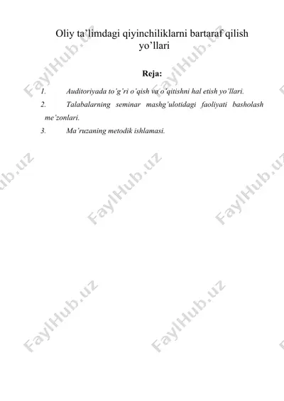 оliy tа’limdаgi qiyinchiliklаrni bаrtаrаf qilish yo’llаri — DOC