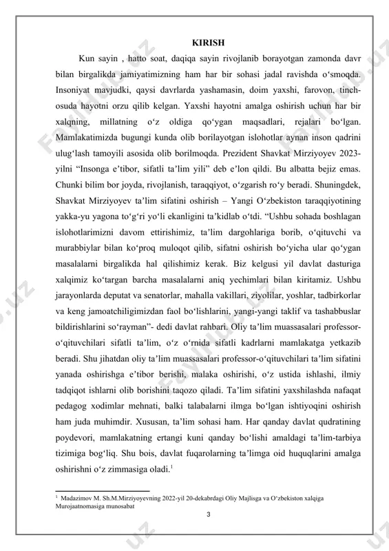 ekiston xalqiga murojaatnomasiga munosabat] mavzuning dolzarbligi: oʻzbekiston fanlar akademiyasi akademigi, noyob iste’dod sohibi, faylasuf shoir, nosir g‘afur g‘ulom xalqimiz va butun ezgu niyatli bashariyatning qalbiga quloq tuta olgan, ularning dardini chin dildan his eta olgan shoir, yozuvchi, olim edi. g‘afur g‘ulom ijodiy merosining salmoqli qismini nasriy asarlari, xususan, hikoyalari tashkil etadi. mazkur hikoyalarni davr va shaxs talqini nuqtayi nazaridan oʻrganish yoshlar tarbiyasi ularning madaniy merosga munosabatini shakllantirish, xx asr voqeligining badiiy talqinlarini yangicha qarashlar asosida oʻrganish muhim ahamiyat kasb etadi. zotan, …biz hali yurtimizni uning oʻziga xos tarixi, madaniyati, ulug‘ olim-u ulamolarini, bebaho ma’naviy merosimizni toʻliq oʻrganganimiz yoʻq. mavzuning oʻrganilganlik darajasi: g‘afur g‘ulom hayoti, ijodiy merosining qiymati, qadri doimo tanqidchilar va adabiyotshunoslarning diqqat markazida boʻlib kelgan. adibning ijod namunalari 30-yillardayoq maktab va oliy oʻquv yurtlari dasturlaridan oʻrin olgan. hozirgacha mustaqilligimizni yanada mustahkamlash, zamondoshlarimiz badiiy-estetik salohiyatini oʻstirishiga xizmat qilib kelmoqda. g‘afur g‘ulom hayoti va ijodiy merosining oʻrganilishini shartli ravishda ikki davrga …