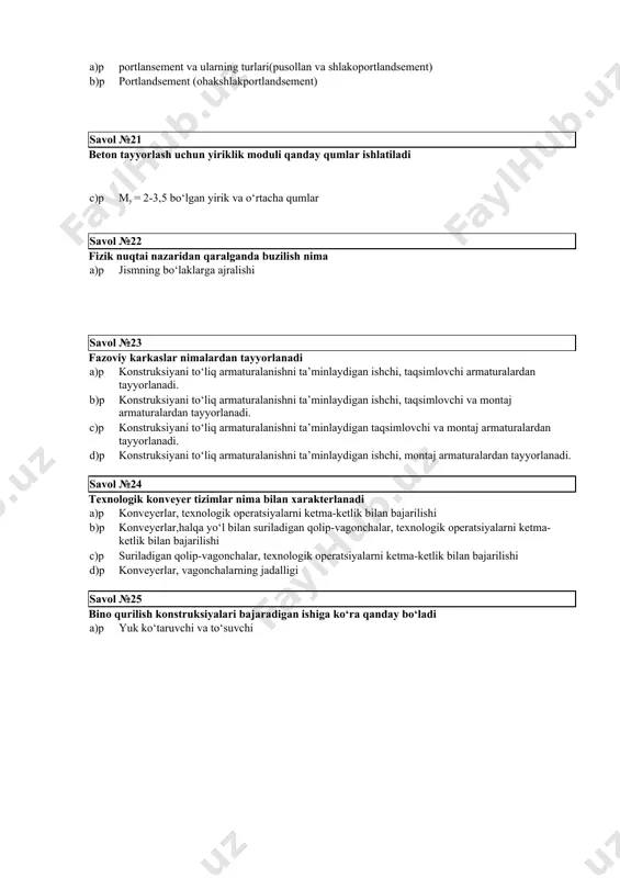 beton va temir beton texnologiyasi nazorat test savollari - Page 4