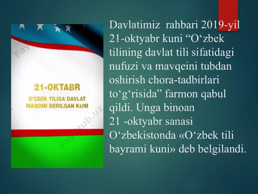 arixini davrlashtirish g‘.abdurahmonov tasnifi: eng qadimgi turkiy til ( vi asrgacha bo‘lgan davr). qadimgi turkiy til ( vi-xi asrlar). eski turkiy til ( xi-xiii asrlar). eski o‘zbek adabiy tili (xiv-xix asrlar). yangi o‘zbek adabiy tili ( xix-xx asrlar). hozirgi zamon o‘zbek adabiy tili. “to‘nyuquq” bitiktoshi qadimgi turkiy yozuvlar uyg‘ur yozuvi hozir “uyg‘ur yozuvi” nomi bilan atalayotgan qadimgi turkiy alifbo o‘tmish manbalarida bir qancha nom bilan yuritilgan. mahmud koshg‘ariy “devonu lug‘otit turk” asarida uni “turkcha yozuv” deb tilga oladi. alisher navoiy maktublarining birida uni “turkcha xat” deb atagan. manbalarda mazkur yozuv “uyg‘ur xati”, “mo‘g‘ul xati” deb ham yuritilgan. sug‘d yozuvi u miloddan avvalgi iii asrlarda oromiy xati negizida shakllangan bo‘lib, milodning xi asriga qadar sug‘dlarning milliy yozuvi sifatida amal qilgan. uzoq tarixiy birodarlik, qo‘shnichilik va birga yashash ta’sirida ushbu yozuv turkiy xalqlar uchun ham xizmat qila boshlagan. turkiy xalqlar orasida keng qo‘llangan uyg‘ur yozuvi ham ana shu xat negizida shakllandi. o‘rxun-enasoy …