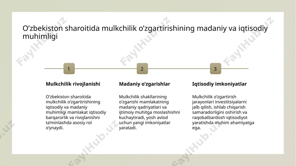 siri. o'zbekiston iqtisodiyotining rivojlanish strategiyalari jurnali, 2020. 2. qodirov m. xususiylashuv va davlat mulkini boshqarish metodlari. toshkent davlat universiteti nashriyoti, 2018. 3. akromov d. mulk shakllarining o'zgarishi va ularning madaniy-ijtimoiy muhitga ta'siri. o'zbekiston tarixi va madaniyati konferensiyasi materiallari, 2019. 4. yusupov s. kooperatsiya va xususiy mulk: metodlar va amaliyotlar. o'zbekiston iqtisodiyoti seriyali, 2021. 5. saidov r. mulkchilik shakllarining o'zgarishi va ularning iqtisodiy ta'siri. o'zbekiston respublikasi moliya vazirligi jurnali, 2022. e'tiboringiz uchun rahmat! /docprops/thumbnail.jpeg