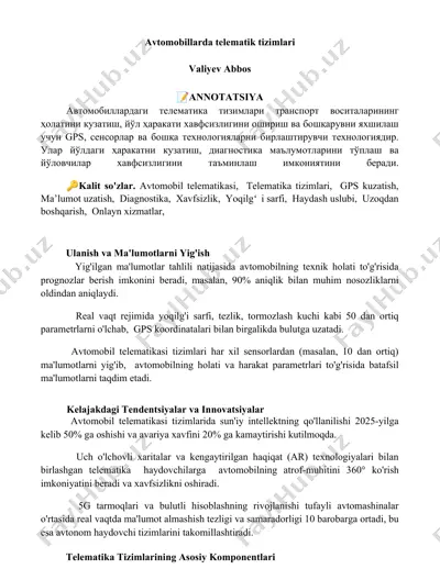 avtomobillarda telematik tizimlari — DOCX