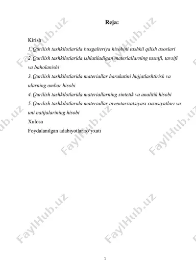 qurilish tashkilotlarida buxgalteriya hisobini tashkil qilish asoslari — DOCX