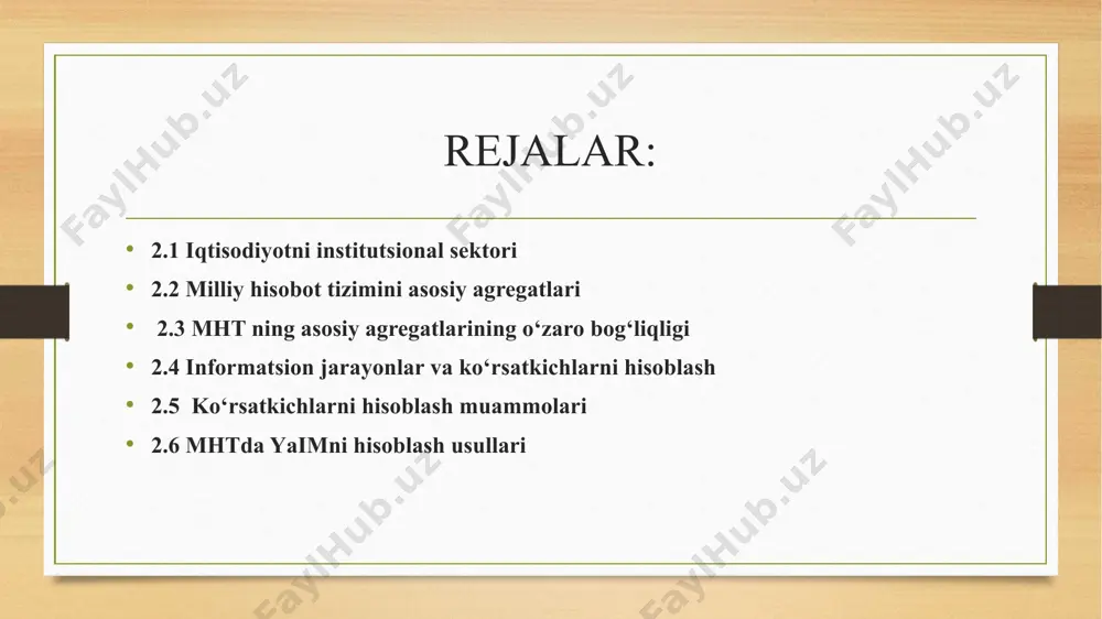 arning summasi (daromadlarga soliqlarni to‘lashdan ilgari) =w+os 2) yaim (bozor baholari bo‘yicha) = yaim (omillar qiymati bo‘yicha) its w+os+its (2) bu yerda: w – ishchilarga ish haqi va boshqa to‘lovlarni jamlovchi ko‘rsatkich; os – ishlab chiqarish birliklari joriy operatsiyalardan olgan (yaim) yangi foyda (o‘z ichiga ijara to‘lovlari, foiz to‘lovlari, amortizatsiya va foydani oladi); its – subsidiyalar chiqarib tashlangan bilvosita soliqlar (sotuvdan va xo‘jalik faoliyati uchun korxonalar davlatga to‘lagan soliqlardan korxonalar davlatdan olgan transfertlar ayriladi). yalpi jamg‘armani yalpi iste’mol qilinmagan daromad sifatida aniqlanishi gni=gdp+yf (3) gndi=gni+trf (4) bu yerda: gndi – yalpi milliy ixtiyoridagi daromad; yf – xorijdan olingan sof moddiy omillar daromadi; trf – xorijdan olingan sof moddiy omillar daromadi; mamlakat iqtisodiyotidagi yalpi jamg‘armalar s=gndi-c (5) (g) va (3) tenglamalar yordamida quyidagi muhim munosabatni olamiz. (s-i) = (x-m)+yf+trf (6) uy xo‘jaligining iste’moli va ixtiyoridagi daromadi o‘rtasidagi arifmetik bog‘liqlik c=a+b yd a>0, 0<b<1 iste’mol funksiyasining bunday ko‘rinishda yozilishi iste’molga chegaralangan moyillik …