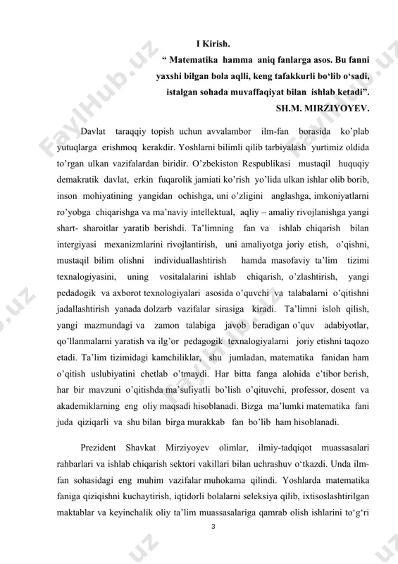 oslashtirilgan maktablar va keyinchalik oliy ta’lim muassasalariga qamrab olish ishlarini to‘g‘ri tashkil qilish kerakligi ta’kidlandi. bolalar uchun mazkur fandan oddiy va tushunarli tilda yozilgan ommabop darslik va o‘quv qo‘llanmalari yaratish, matematik ongni, kerak bo‘lsa, bog‘chadan boshlab shakllantirish vazifasi qo‘yildi. matematika fani bo‘yicha o‘quvchi, talaba va o‘qituvchilar o‘rtasida turli tanlovlar o‘tkazib, g‘oliblarni munosib rag‘batlantirish, olimpiada tizimini takomillashtirgan holda sovrindorlarga beriladigan mukofotlarni ko‘paytirish muhimligi qayd etildi. ma’lumki, matematik fizika tenglamalar fani nima uchun kerak, nima maqsadlarda foydalaniladi, uning yechimlari qanday topiladi kabi masalalar qaraladi. shu o’rinda bu mavzuga doir “ matematik fizika tenglamalari uchun asosiy masalalarning qo’yilishi: koshi masalasi; gursa masalasi; darbu masalasi; chegaraviy masala va boshlang’ich-chegaraviy masalalar” mavzusidan, koshi masalasi; gursa masalasi; darbu masalasi; chegaraviy masala va boshlang’ich-chegaraviy masalalar va bularga oid, misollar yechish kabi ishlar o’rganiladi. ushbu fikrlar tanlangan mavzuning qanchalik darajada dolzarb ekanligini ko’rsatadi. o‘qitish sifatini yangi bosqichga ko‘tarish, matematika fanidan bilimlarni baholash bo‘yicha milliy sertifikatlash tizimini joriy etish …