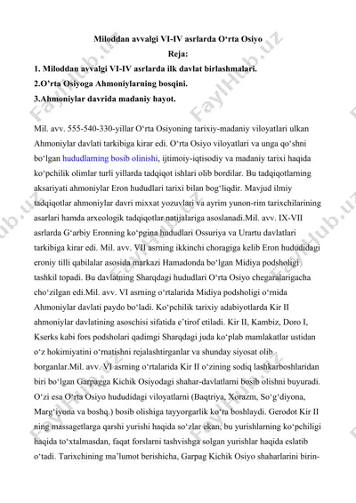 miloddan avvalgi vi-iv asrlarda o‘rta osiyo — DOCX
