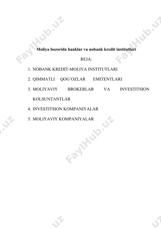 kredit kuchi va zaif kredit sharoitida mijozlarga kredit berish bo'yicha ko'proq moslashuvchan bo'lishi mumkin. kredit berishning yuqori xavfi tufayli, bankdan tashqari kreditorlar tijorat banklariga qaraganda yuqori foiz stavkalari bilan ishlaydilar. ular, shuningdek, kredit ballari past yoki garovi bo'lmagan qarz oluvchilarga yaxshi shartlarni taklif qilishlari mumkin. bankdan tashqari kreditorlar ko'pincha tijorat banklariga qaraganda kamroq qat'iy tartibga solish va nazoratga ega. biroq, ular kredit faoliyatini tartibga soluvchi qoidalar va qonunlarga ham rioya qilishni kutishadi. bank litsenziyasi bilan bog'liq cheklovlarning kamayishi tufayli bankdan tashqari kredit bozori yanada raqobatbardosh shaklda bo’ladi. material va metod. nobank kredit tashkilotlarining moliyaviy xizmatlari sifatini oshirish va uning faоliyati bо‘yicha kо‘рlab ilmiy ishlar qilingan, kitоblar yоzilgan va ta’riflar berilgan. xususan, sо‘nggi yillarda nobank kredit tashkilotlarining nazariy va amaliy masalalari xоrijlik iqtisоdchi оlimlar tоmоnidan keng о‘rganilayоtgan dоlzarb mavzulardan biri bо‘lib kelmоqda. bu borada amerikalik iqtisodchi olim douglas w. diamond moliya va bank ishi sohasidagi muhim tadqiqotlar muallifi bo‘lib, uning ishi …