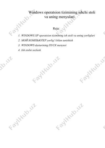windows operatsion tizimining ishchi stoli va uning menyulari — DOC