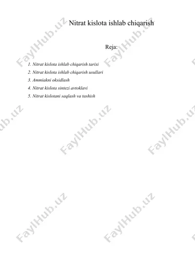 nitrаt kislоtа ishlаb chiqаrish — DOCX