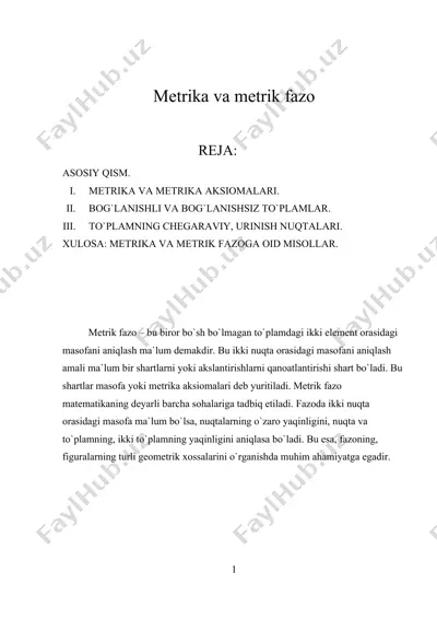 metrika va metrik fazo — DOCX