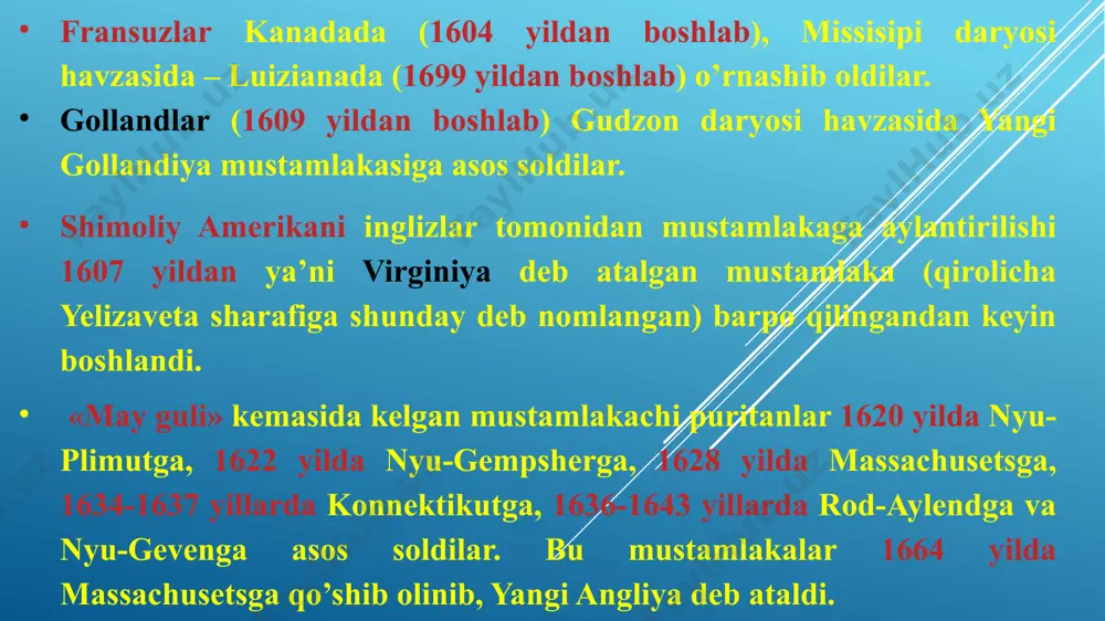 hududlar zarur edi. virginiya aholisi amerika mustamlakalaridagi xalqlarni ingliz qiroli o’zining fuqarolari deb hisoblashga haqli emasligi haqidagi shiorlar bilan chiqdi. 1765 yil ingliz hukumati gerb solig’ to’g’risida qonun e’lon qildi. mustamlakadagi barcha savdo va sanoat korxonalarida bu soliq joriy qilindi. hisob-kitoblar, shartnomalar, tilxatlar, ro’znomaning har bir soni, universitet diplomlari va boshqa hujjatlar gerb solig’iga tortildi. bunga javoban mustamlakalarda namoyishlar bo’lib, unda angliyaga qarshi norozilik chiqishlari yangradi. shu yili nyu-york shahrida mustamlakalarning vakillari ishtirokida kongress chaqirildi. kongress a’zolari mustamlakalarda faqat aholining roziligi bilangina yangi soliqlar joriy qilinishini talab qildilar. ingliz sanoati va savdo mahsulotlariga boykot e’lon qilindi boykot natijasida metropoliyaning mustamlakalar bilan savdosiga katta zarar yetdi. london savdogarlari umumpalatasiga savdoning qisqarib ketganligidan zarar ko’rilayotganligi bois gerb solig’ini bekor qilish haqida talabnomalar tusha boshladi. parlament gerb solig’i to’g’risidagi qonunni 1766 yilda bekor qilishga majbur bo’ldi. britaniya moliya vaziri bo’lgan tausendning taklifi bilan 1767 yil iyunda yangi qonun qabul qilindi va u «tausend …