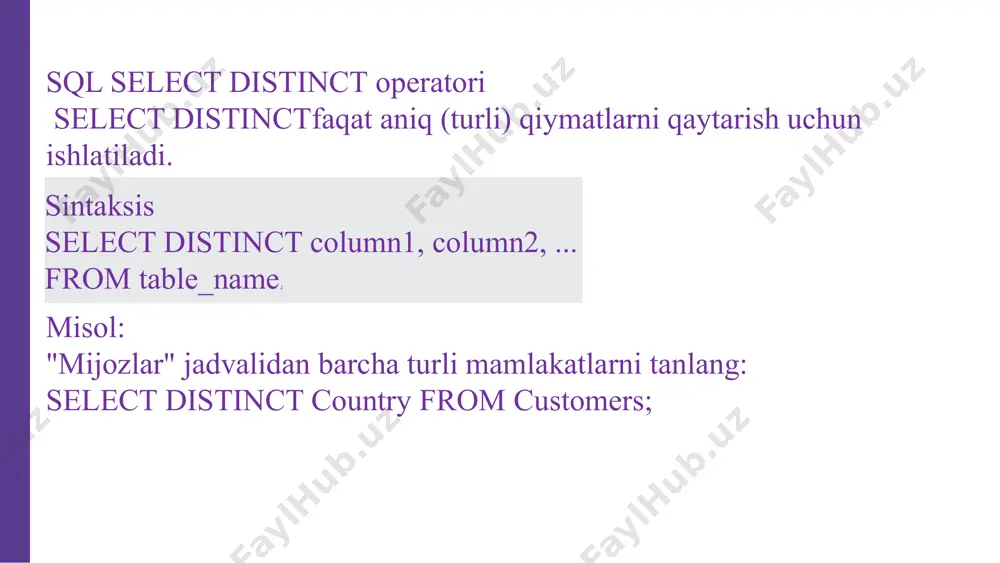 sqlda jarayonlar va standart funktsiyalar - Page 5