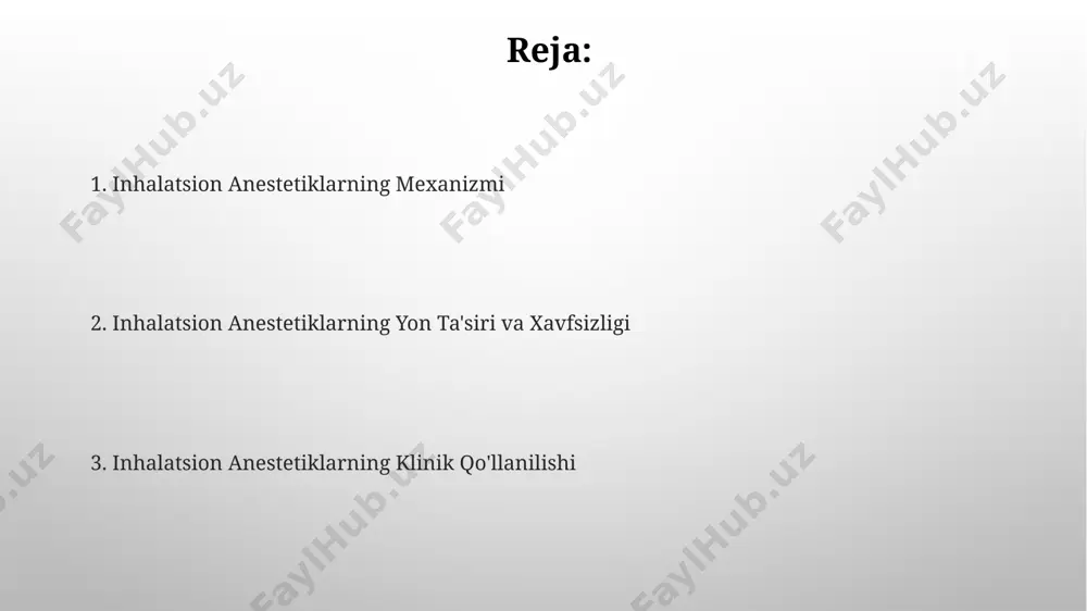 minimal alveolyar konsentratsiyasi (mak) bemorning yoshi, tana vazni va boshqa fiziologik omillar mak qiymatiga ta'sir ko'rsatishi mumkin, bu esa individual yondashuvni talab qiladi. minimal alveolyar konsentratsiyasi (mak) 50% dan yuqori bo'lganda, anesteziya samaradorligi sezilarli darajada oshadi, ammo shu bilan birga toksiklik xavfi ham ortadi. turli xil inhalatsion anestetiklarning solishtirilishi turli xil inhalatsion anestetiklarning minimal alveolar konsentratsiyasi (mak) sezilarli darajada farq qiladi; masalan, sevofluraning mak qiymati 2% atrofida bo'lsa, desfluraniki 6% ga yaqin. ishlatilgan inhalatsion anestetikning to'qimalarda to'planishi va chiqarilish kinetikasi, masalan, yog' to'qimalarida to'planishi, anesteziya davomiyligiga va uyg'onish vaqtiga ta'sir qiluvchi muhim omil hisoblanadi. inhalatsion anestetiklarning saqlanishi va xavfsizligi ингаляцион анестетик флаконларини очишдан олдин этикеткадаги йўриқномаларни диққат билан ўқиб чиқиш ва концентрациясини текшириш, хатоларнинг олдини олишда муҳимдир. ёғланган ёки шикастланган флаконлардаги ингаляцион анестетик препаратларни қўллаш мумкин эмас, чунки бу беморлар учун 5-10% гача хавф туғдириши мумкин. inhalatsion anestetiklardan foydalanishda ehtiyotkorlik choralar inhalatsion anesteziklar nafas olishni susaytirishi mumkin, shuning uchun bemorning …