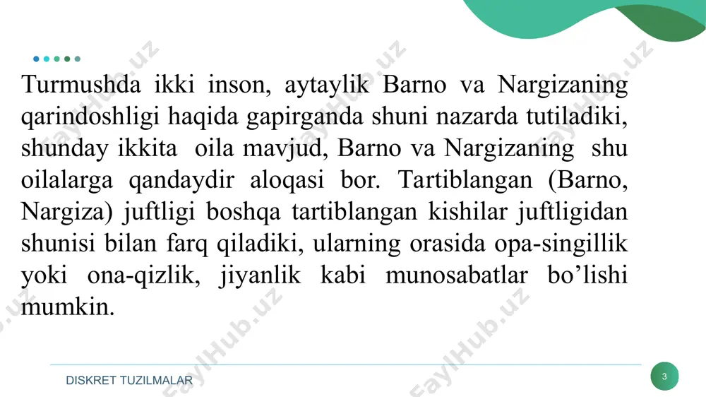 skret tuzilmalar * muhammad al-xorazmiy nomidagi toshkent axborot texnologiyalari universiteti e’tiboringiz uchun raxmat! qo’ldoshev hakim murodilloyeich “algoritmlash va matematik modellashtirish” * a r 1 = ( ) ( ) p p p 0 1 1 3 0 = = - æ è ç ö ø ÷ = ( ) ( ) ( ) p p p e e 3 3 3 1 4 2 2 2 1 1 ; ; ; = + = - = ( ) ( ) p p e 3 3 2 0 ; ; p p = = { } ) , ( ), , ( ), , ( ), , ( ), , ( , , 5 8 4 5 3 3 1 2 2 1 y x y x y x y x y x y x f = ÷ ÷ ÷ ÷ ÷ ÷ ø ö ç ç ç ç ç ç …