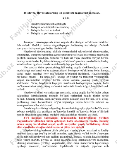 transport psixologiyasi modellari — DOCX