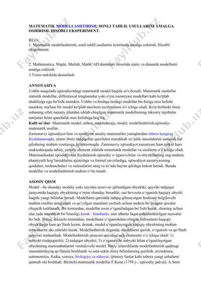 matematik modellashtirish — DOCX