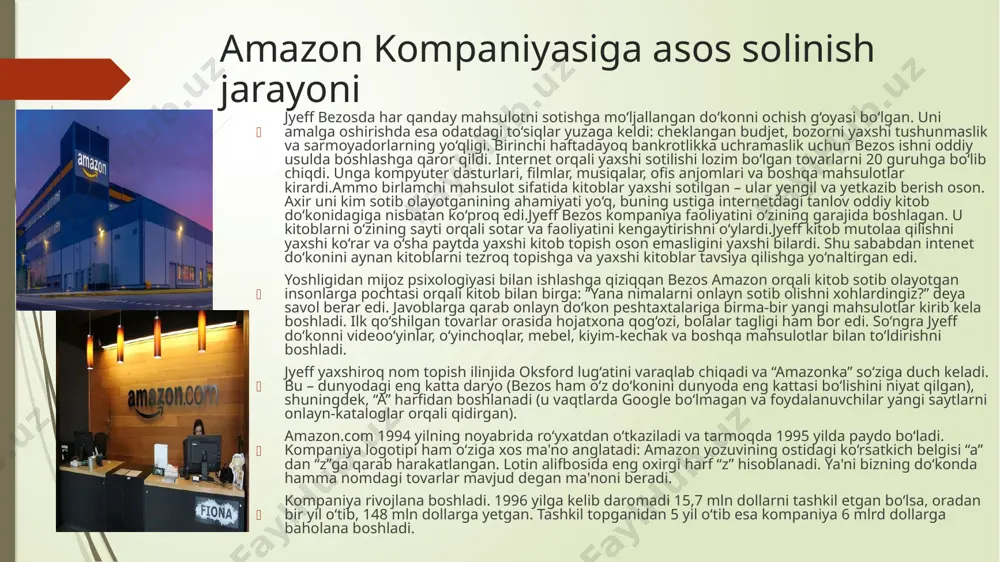 ish uchun foydalanishga yordam beradi. qanday? amazon saytning seo ko'rsatkichlaridan odamlarning xohish-istaklarini aniqlash, o'z tarkibini tegishli kalit so'zlarga nisbatan optimallashtirish va raqobatbardosh narxlarda o'z istiqbollarini oshirish uchun foydalanadi. ya'ni, kompaniya sotuvchining sotuvini kuzatib boradi va yuqori talabga ega bo'lgan mahsulotlarni aniqlaydi va bir xil narsalarni shaxsiy yorliq yordamida sotishni boshlaydi. bu juda ayyor ishdek tuyulishi mumkin, lekin tan olishingiz kerak, bu ajoyib strategiya. bu amazonga ruxsat beradi qo'rg'oshinlar yaratish ham google, ham o'z platformasidan. xuddi shu texnikadan foydalanadigan boshqa brendlarni ham topasiz. misol uchun, sephora mashhur kosmetika brendlari bilan birga o'zining shaxsiy yorlig'ini taqdim etadi yoki walmart uy mahsulotlarini nisbatan arzon narxda sotadi. amazon shunchaki bu borada nozikroq. mahsulotni diversifikatsiya qilish mahsulotni diversifikatsiya qilish amazonning asosiy marketing strategiyasi bo'lib, kompaniyaning global muvaffaqiyatiga olib keldi.agar amazon tarixiga nazar tashlasangiz, kompaniyaning mahsulot liniyasi dastlab faqat kitoblardan iborat edi. o'sha paytda kitob ulgurji bozoriga osongina kirish mumkin edi va kitobxonlar uchun onlayn bozor …